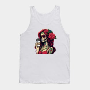 sugar skull coffee, coffee dia de los muertos Tank Top